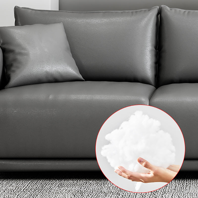 Minimalist 3-Seater Faux Leather Sofa Square Arm Loose Back Sofa
