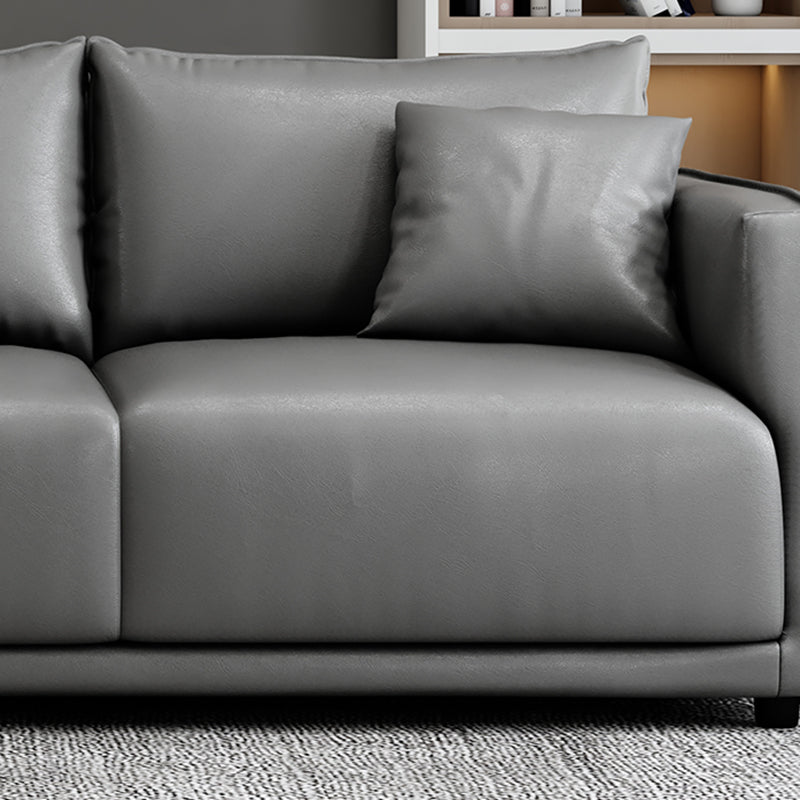 Minimalist 3-Seater Faux Leather Sofa Square Arm Loose Back Sofa