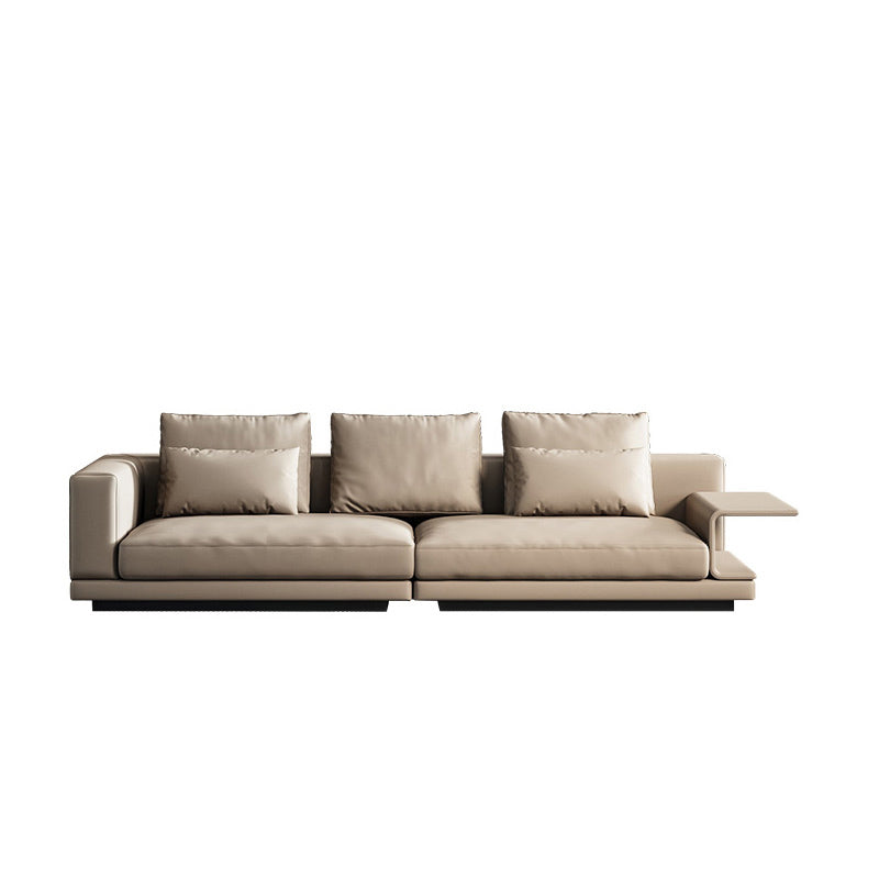Contemporary Genuine Leather Settee Sewn Pillow Back Seating