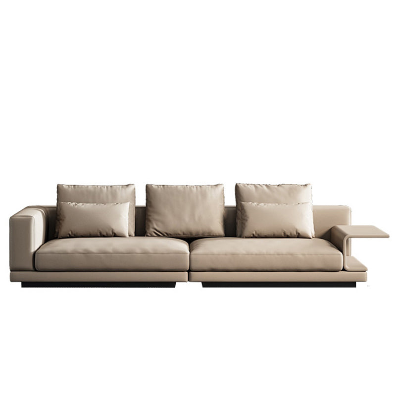 Contemporary Genuine Leather Settee Sewn Pillow Back Seating