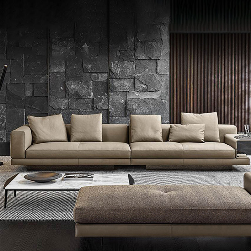 Contemporary Genuine Leather Settee Sewn Pillow Back Seating