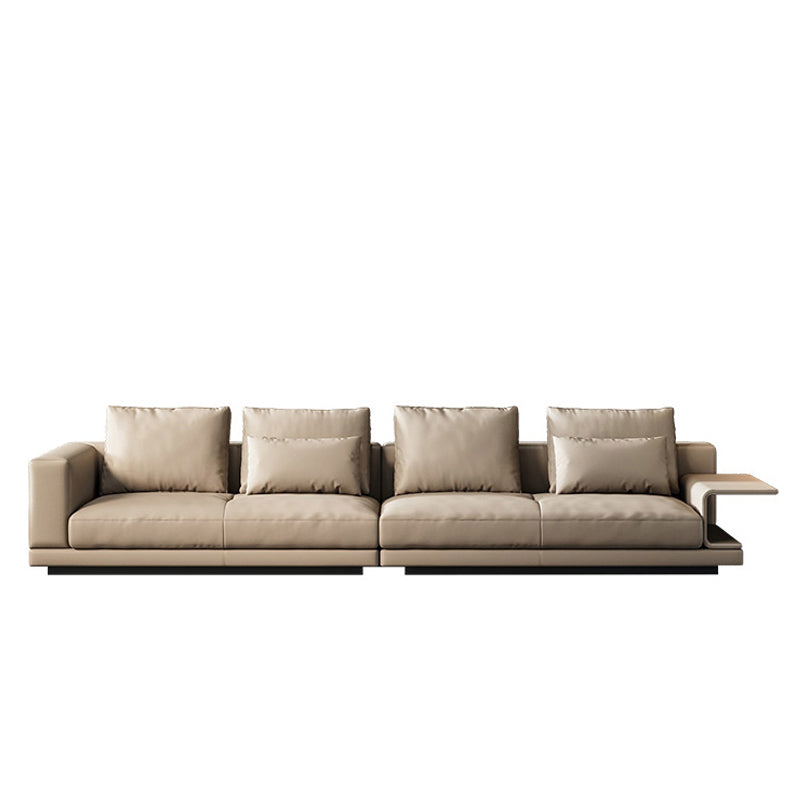 Contemporary Genuine Leather Settee Sewn Pillow Back Seating