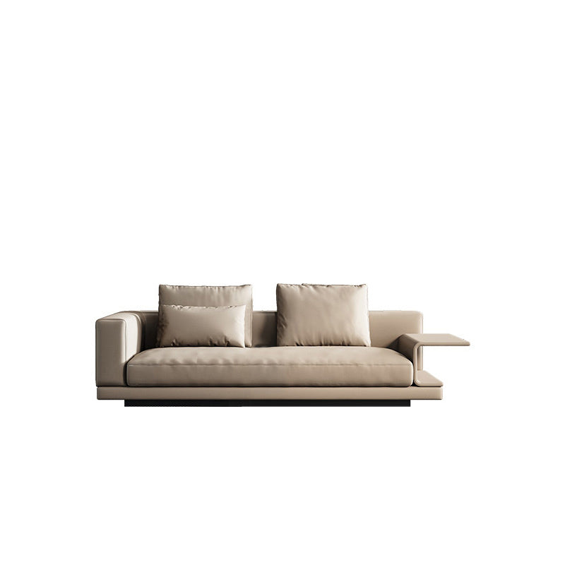 Contemporary Genuine Leather Settee Sewn Pillow Back Seating