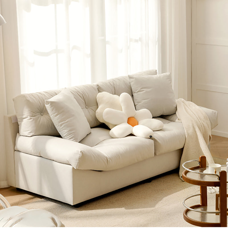 Northern European Armless Sofa Turfed Faux Leather & Linen Sofa in Beige