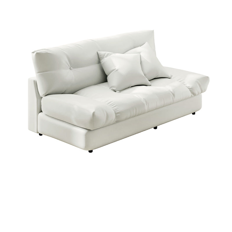 Northern European Armless Sofa Turfed Faux Leather & Linen Sofa in Beige