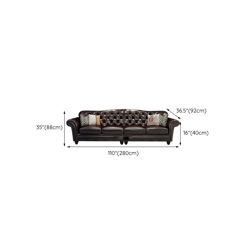 Traditional Living Room Brown Sofa 4-seat Genuine Leather Seating