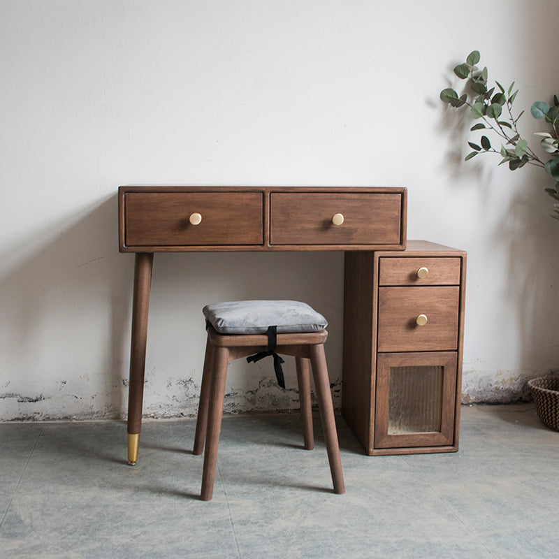 Rubberwood Vanity Set with Drawers in Walnut Makeup Vanity Desk Table