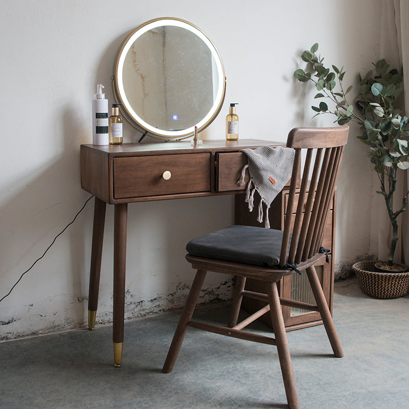 Rubberwood Vanity Set with Drawers in Walnut Makeup Vanity Desk Table