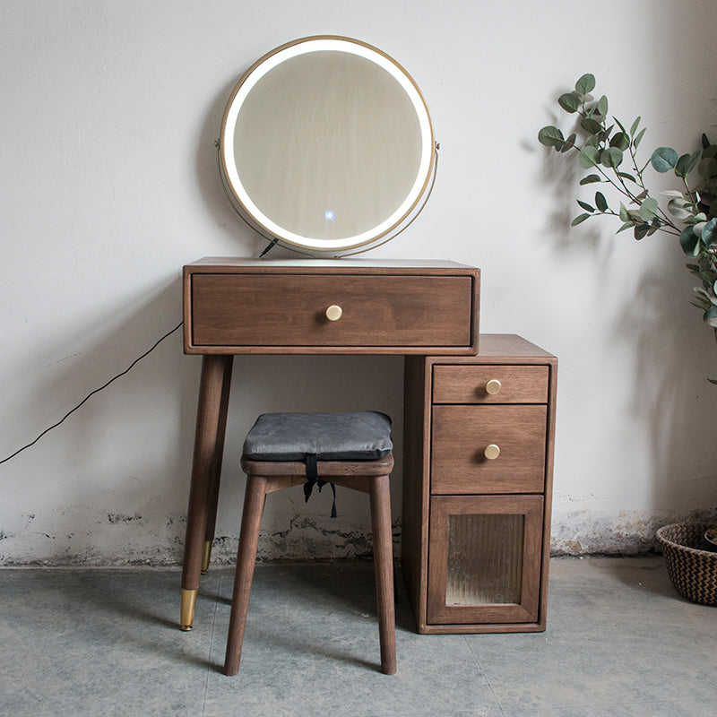 Rubberwood Vanity Set with Drawers in Walnut Makeup Vanity Desk Table
