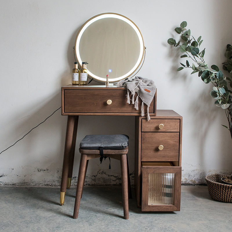 Rubberwood Vanity Set with Drawers in Walnut Makeup Vanity Desk Table
