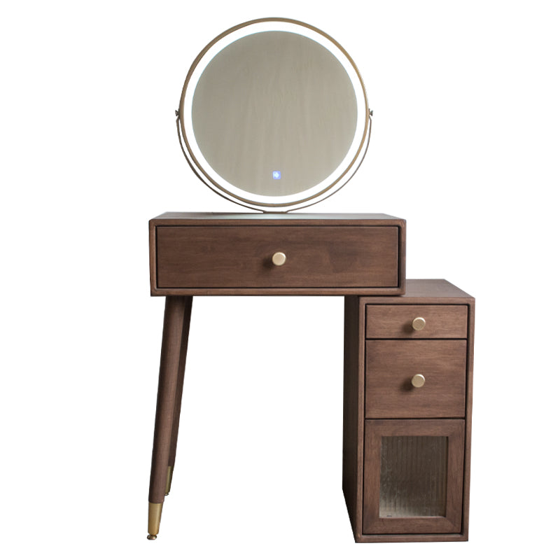 Rubberwood Vanity Set with Drawers in Walnut Makeup Vanity Desk Table