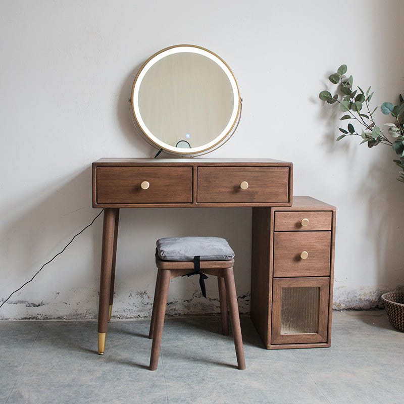 Rubberwood Vanity Set with Drawers in Walnut Makeup Vanity Desk Table