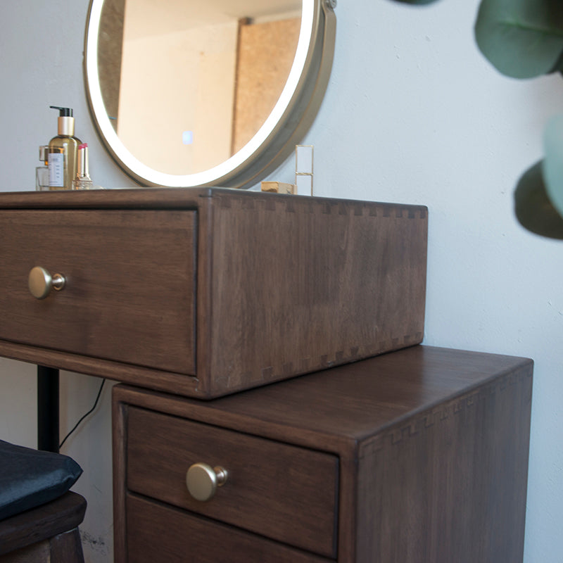 Rubberwood Vanity Set with Drawers in Walnut Makeup Vanity Desk Table