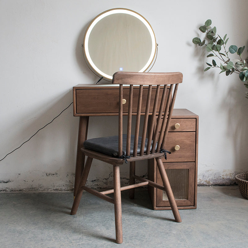 Rubberwood Vanity Set with Drawers in Walnut Makeup Vanity Desk Table