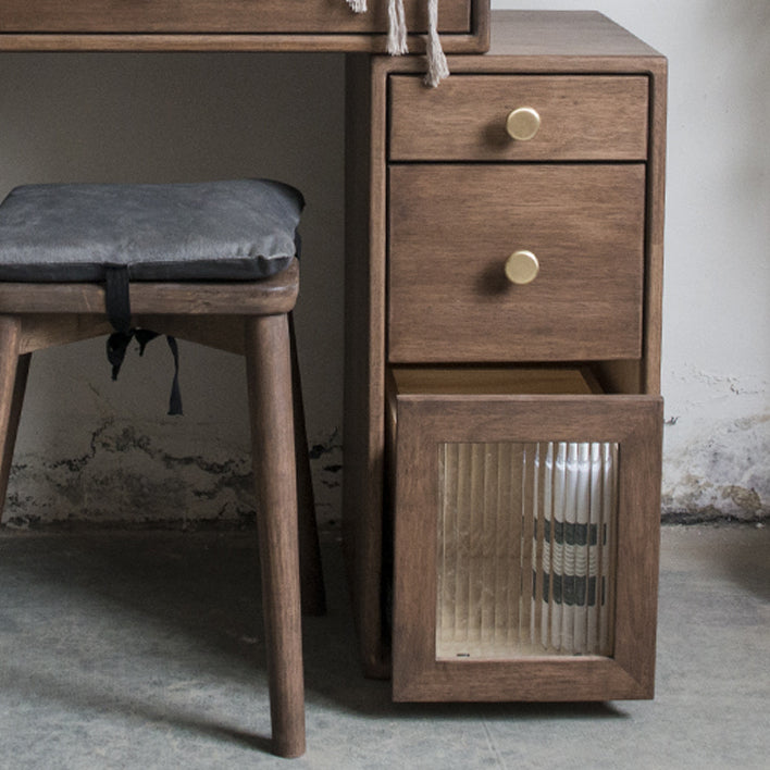 Rubberwood Vanity Set with Drawers in Walnut Makeup Vanity Desk Table