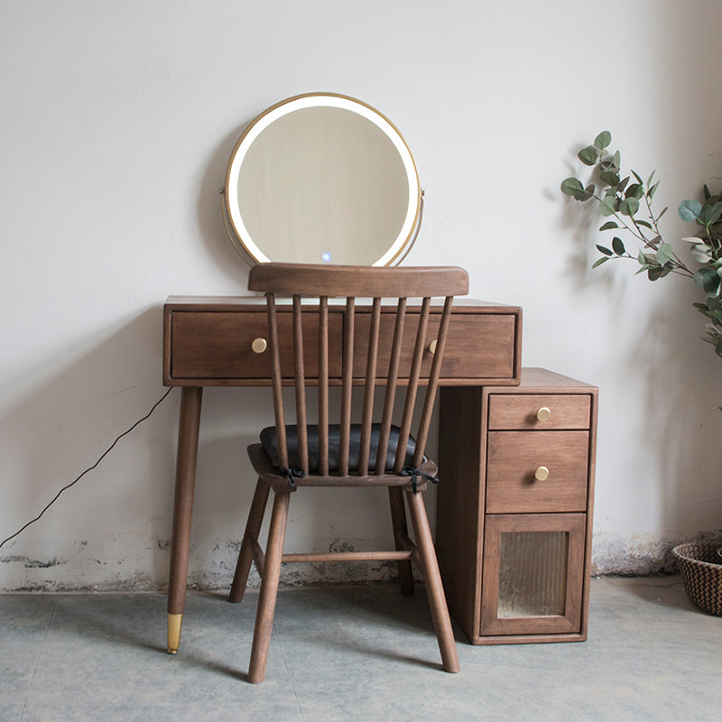 Rubberwood Vanity Set with Drawers in Walnut Makeup Vanity Desk Table