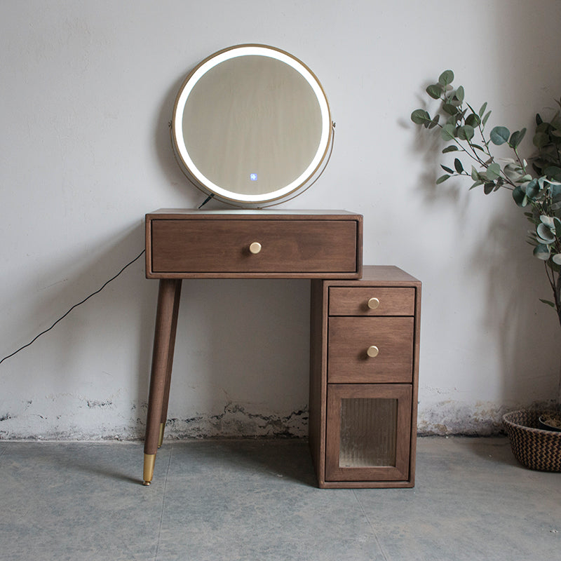 Rubberwood Vanity Set with Drawers in Walnut Makeup Vanity Desk Table