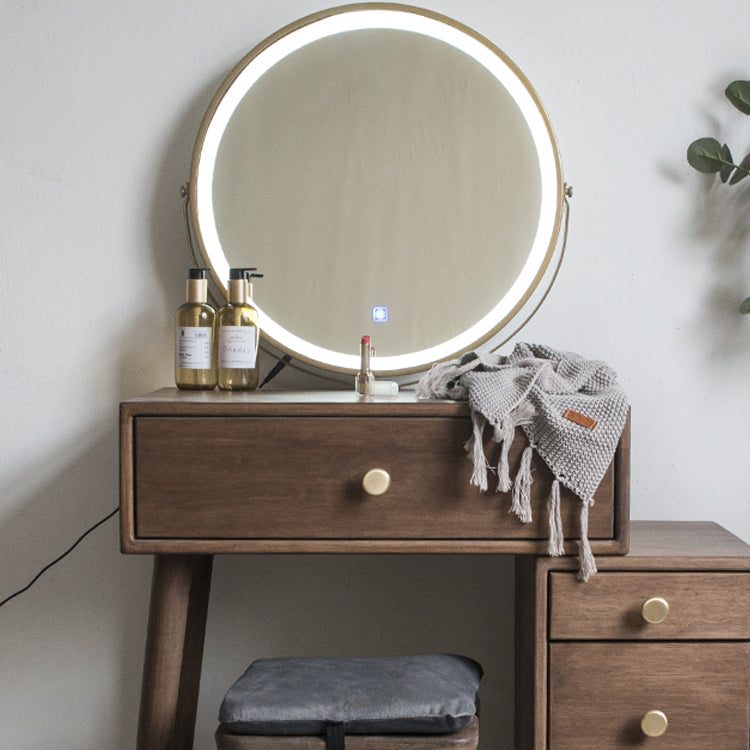 Rubberwood Vanity Set with Drawers in Walnut Makeup Vanity Desk Table
