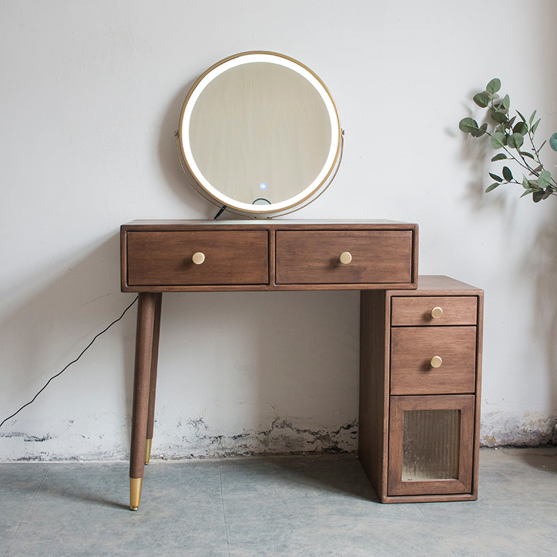 Rubberwood Vanity Set with Drawers in Walnut Makeup Vanity Desk Table