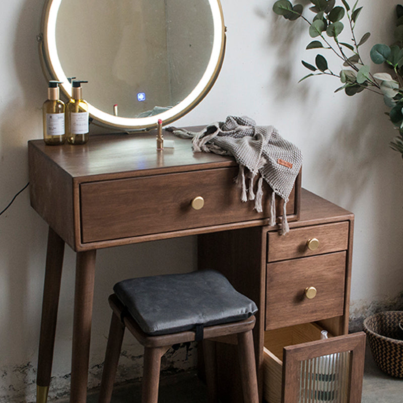 Rubberwood Vanity Set with Drawers in Walnut Makeup Vanity Desk Table