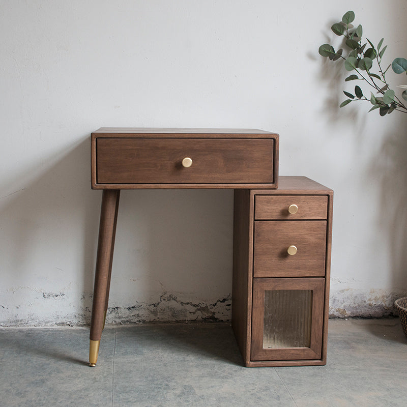 Rubberwood Vanity Set with Drawers in Walnut Makeup Vanity Desk Table