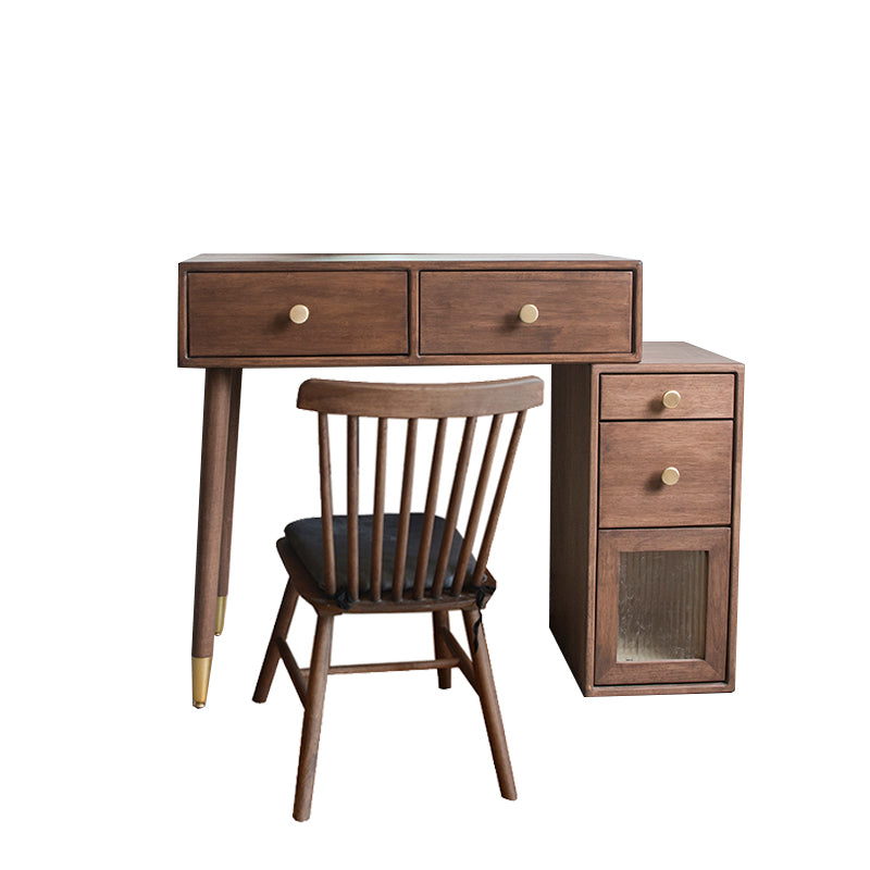 Rubberwood Vanity Set with Drawers in Walnut Makeup Vanity Desk Table