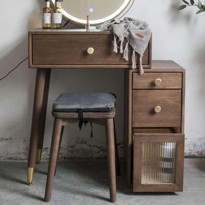 Rubberwood Vanity Set with Drawers in Walnut Makeup Vanity Desk Table
