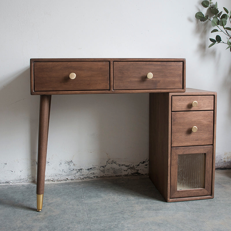 Rubberwood Vanity Set with Drawers in Walnut Makeup Vanity Desk Table