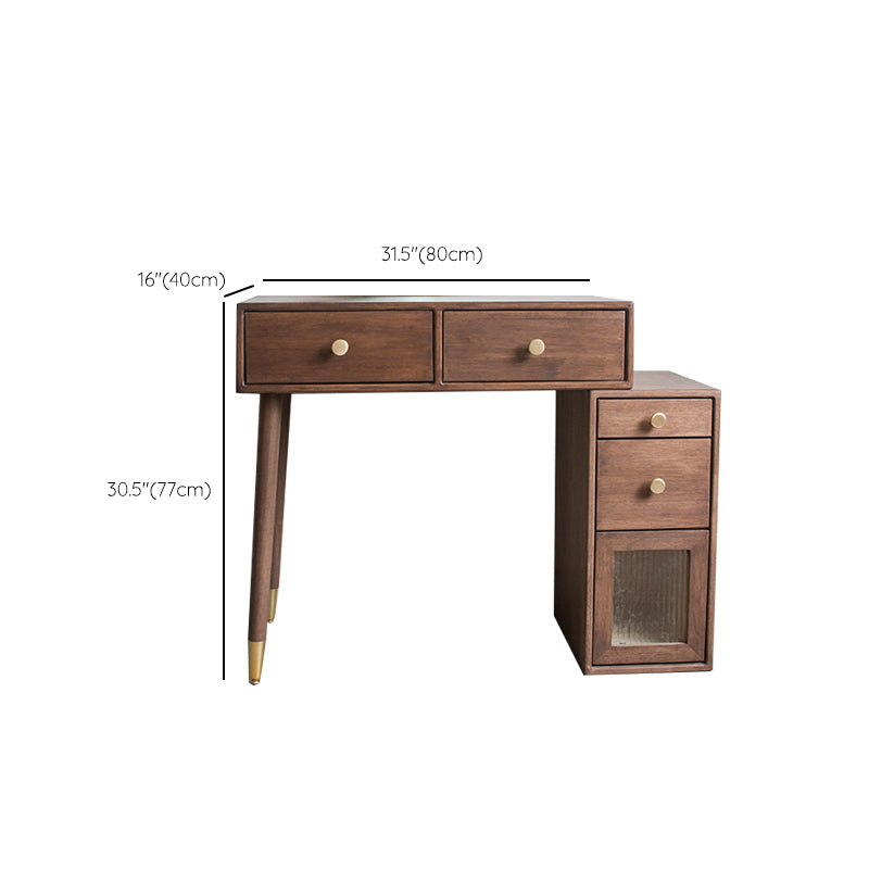 Rubberwood Vanity Set with Drawers in Walnut Makeup Vanity Desk Table