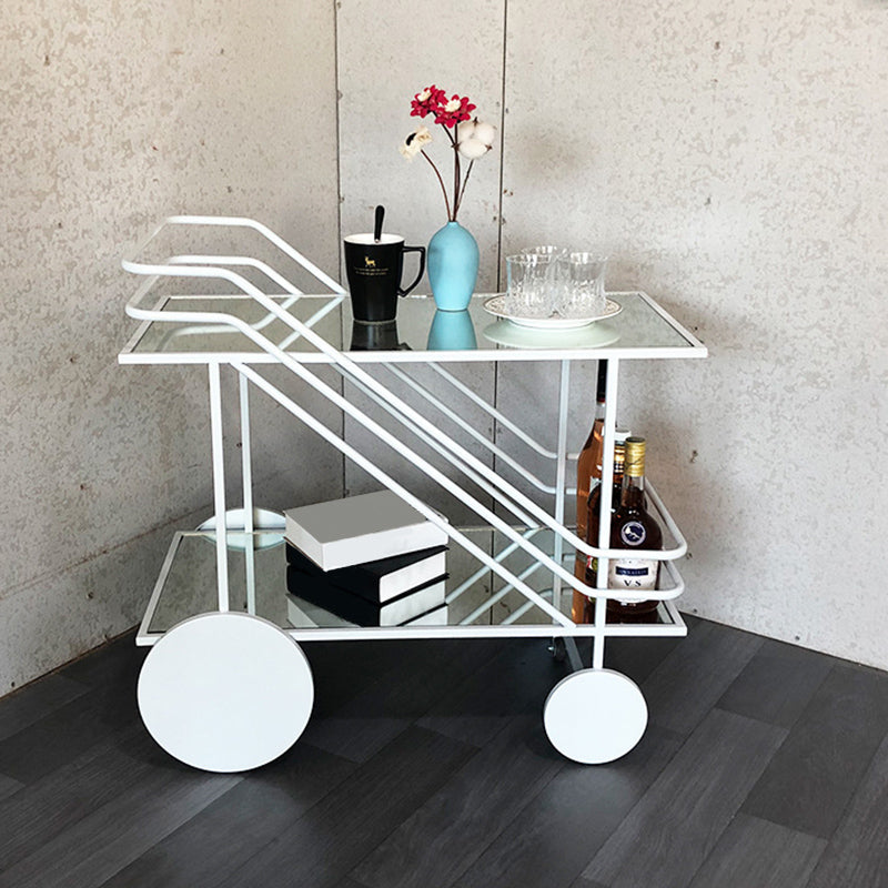Glass Modern Prep Table Rolling Open Storage Rectangular Kitchen Trolley