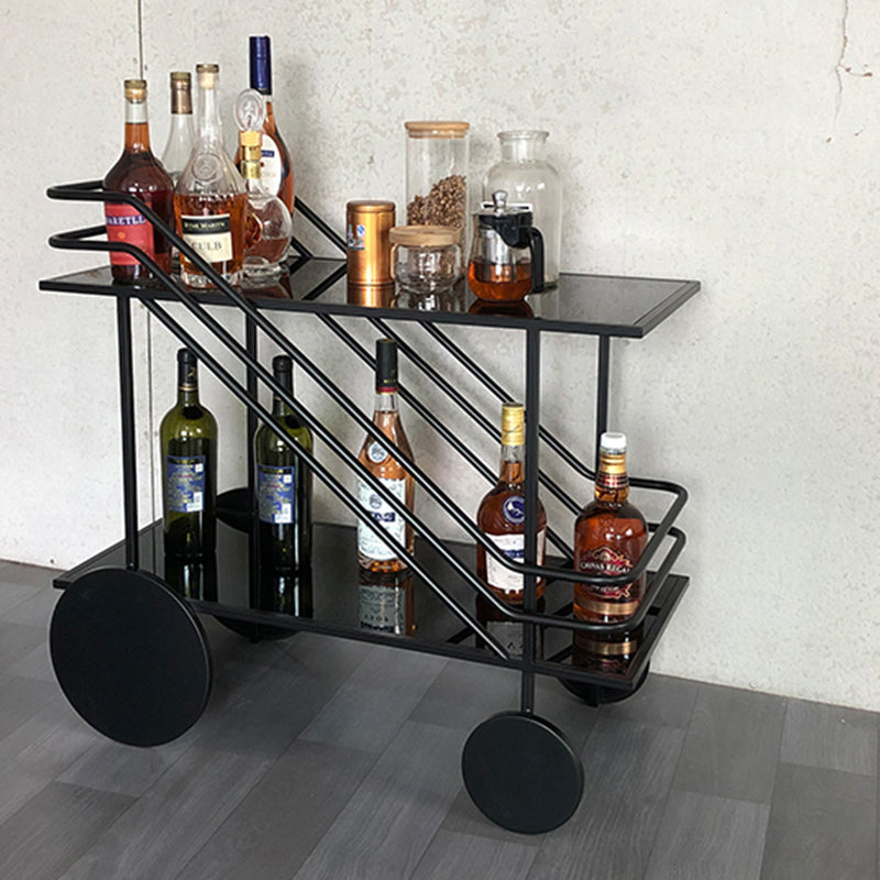Glass Modern Prep Table Rolling Open Storage Rectangular Kitchen Trolley