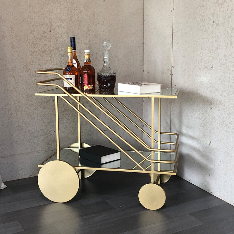 Glass Modern Prep Table Rolling Open Storage Rectangular Kitchen Trolley