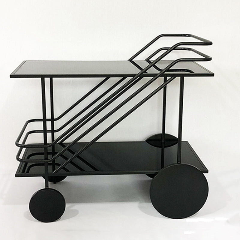 Glass Modern Prep Table Rolling Open Storage Rectangular Kitchen Trolley