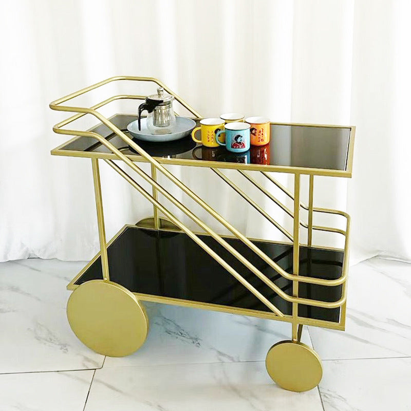 Glass Modern Prep Table Rolling Open Storage Rectangular Kitchen Trolley