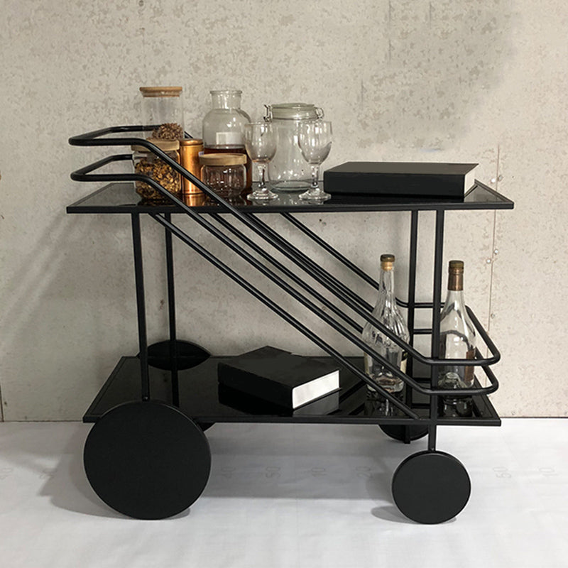 Glass Modern Prep Table Rolling Open Storage Rectangular Kitchen Trolley