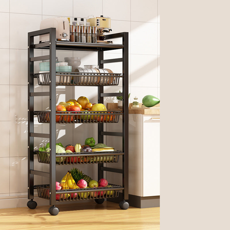 Home Dining Prep Table Open Storage Kitchen Trolley with Basket