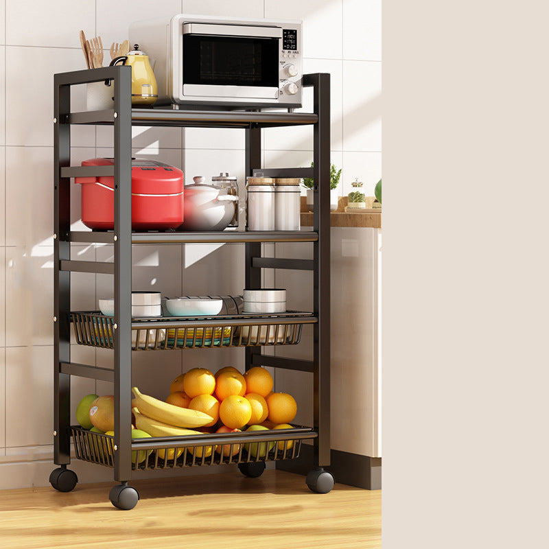 Home Dining Prep Table Open Storage Kitchen Trolley with Basket