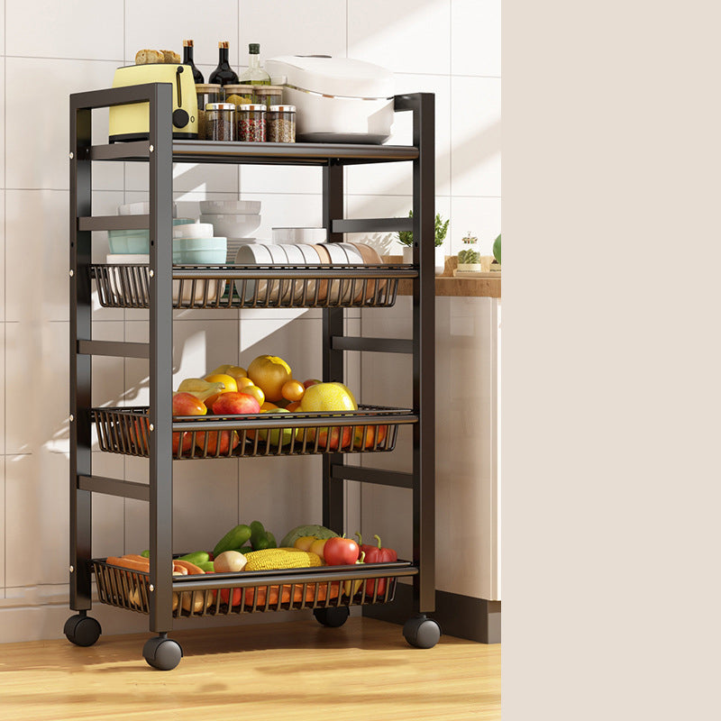 Home Dining Prep Table Open Storage Kitchen Trolley with Basket