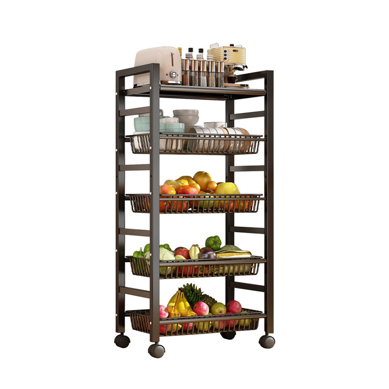 Home Dining Prep Table Open Storage Kitchen Trolley with Basket