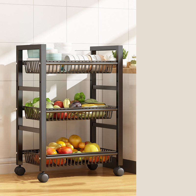 Home Dining Prep Table Open Storage Kitchen Trolley with Basket