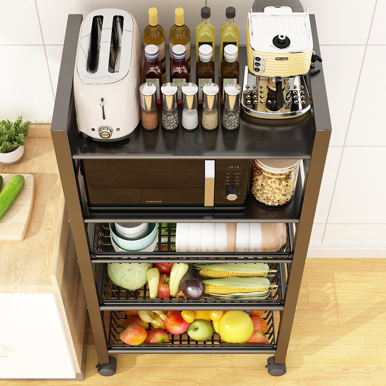 Home Dining Prep Table Open Storage Kitchen Trolley with Basket