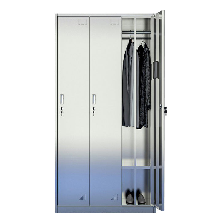 Silver Storage Cabinet with Hinged Doors Contemporary Steel Indoor Cabinet