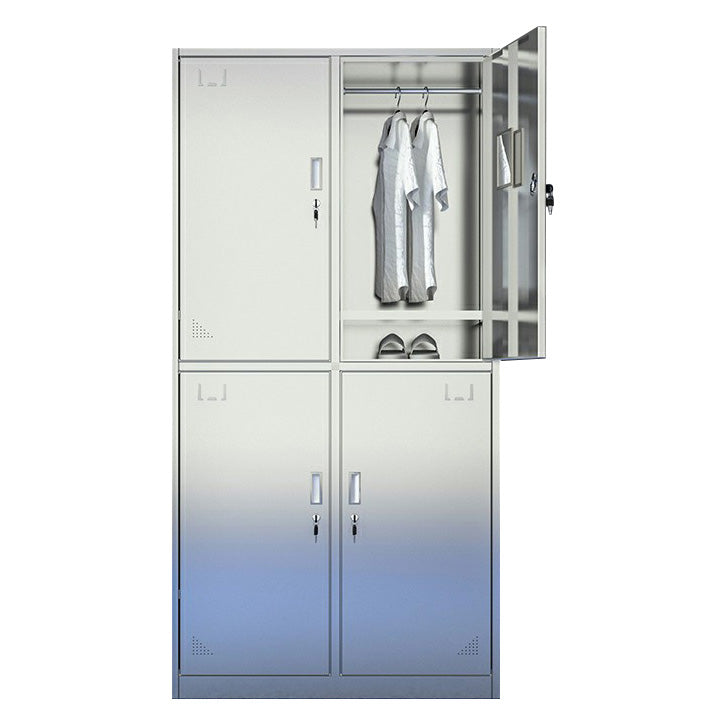 Silver Storage Cabinet with Hinged Doors Contemporary Steel Indoor Cabinet