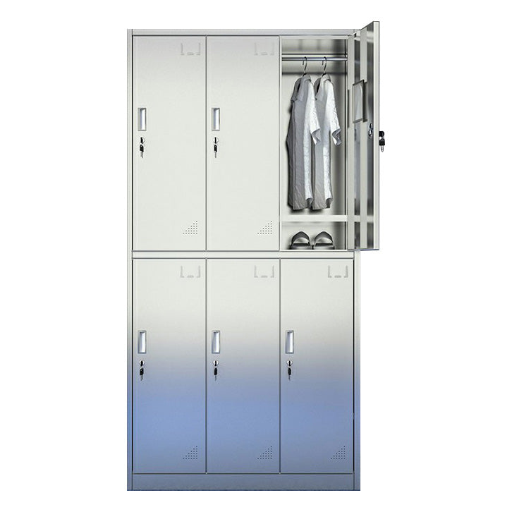 Silver Storage Cabinet with Hinged Doors Contemporary Steel Indoor Cabinet