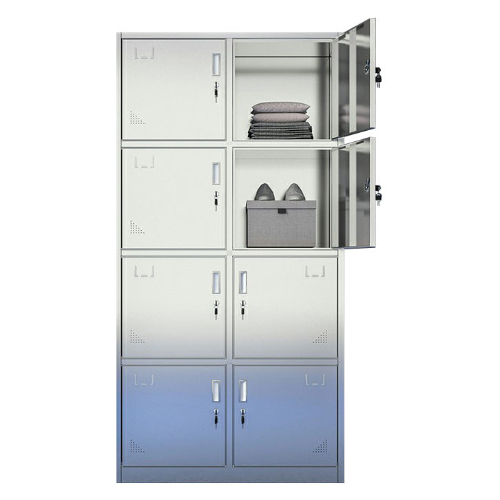 Silver Storage Cabinet with Hinged Doors Contemporary Steel Indoor Cabinet