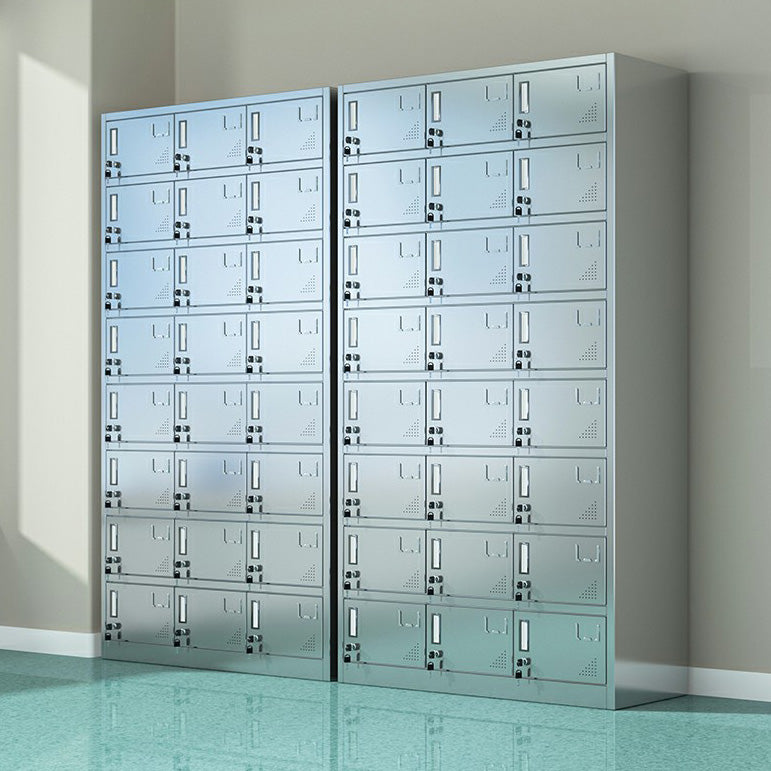 Silver Storage Cabinet with Hinged Doors Contemporary Steel Indoor Cabinet