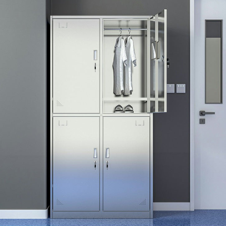 Silver Storage Cabinet with Hinged Doors Contemporary Steel Indoor Cabinet