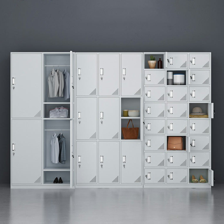 Modern Style Gray Storage Cabinet with Hinged Doors Metal Cabinet for Bathroom