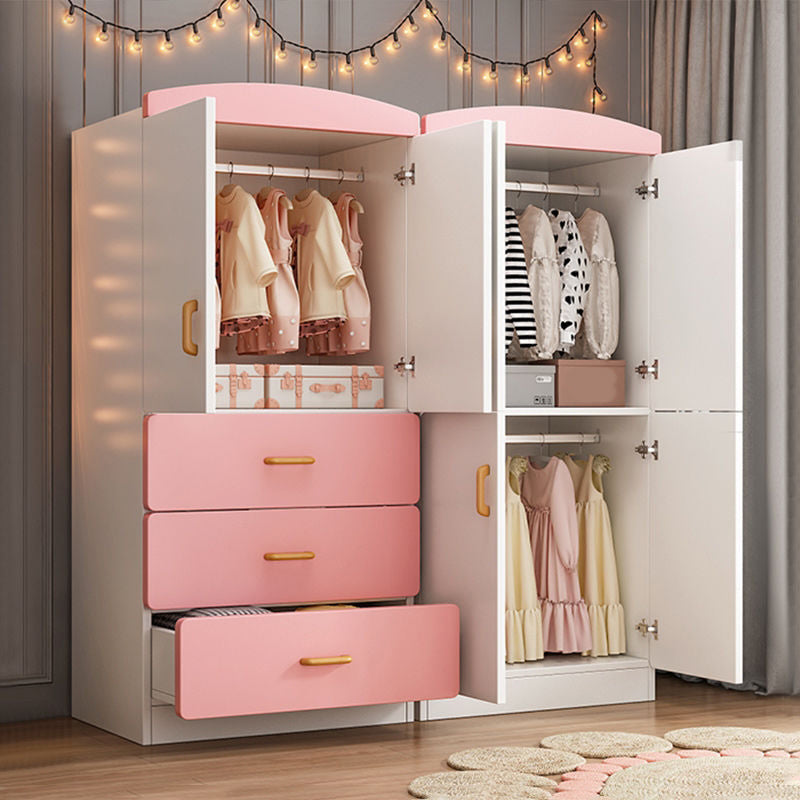 Engineered Wood Wardrobe Armoire White and Pink Wardrobe Cabinet