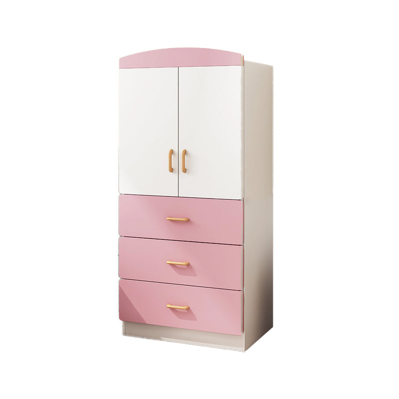 Engineered Wood Wardrobe Armoire White and Pink Wardrobe Cabinet